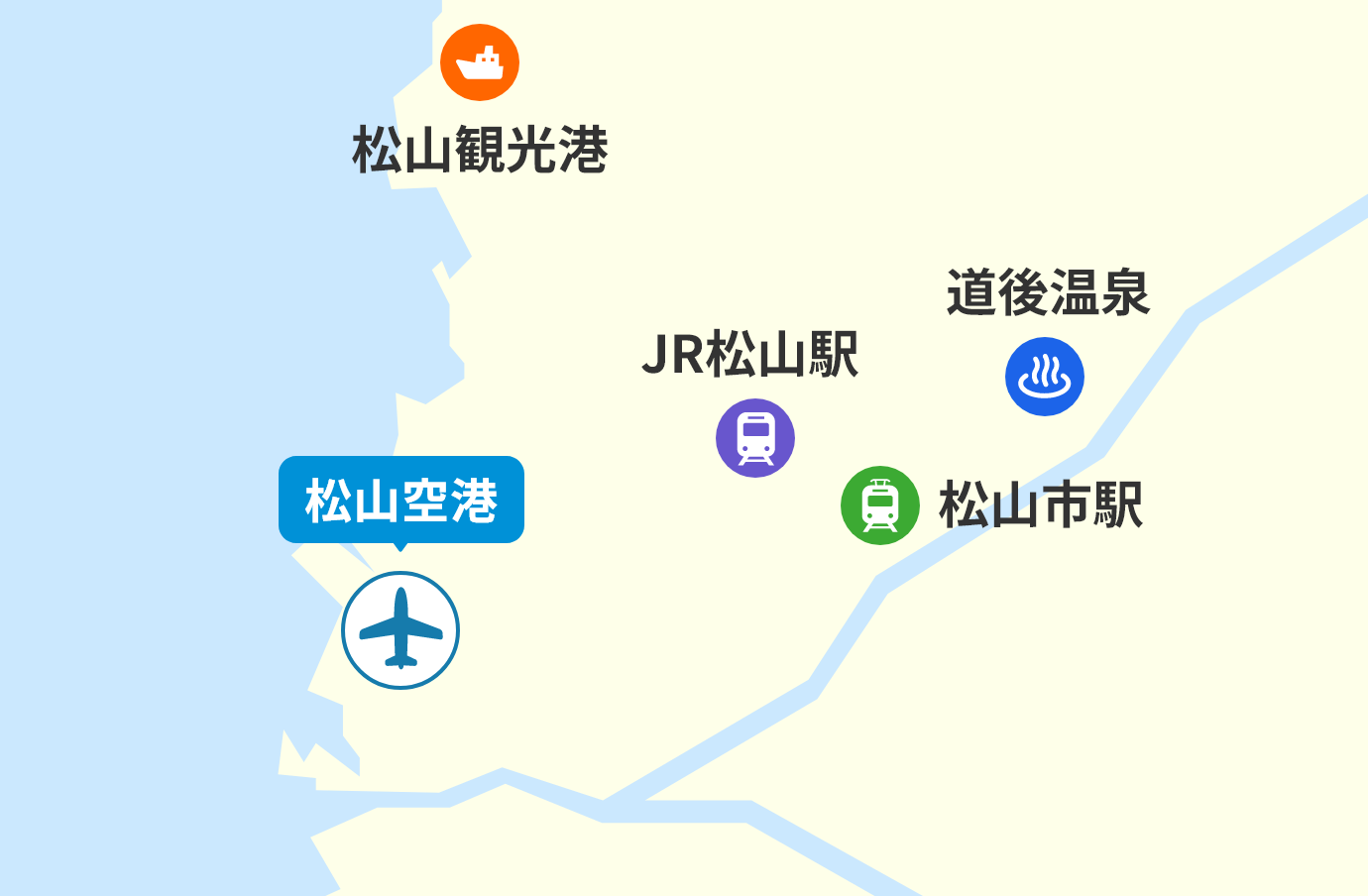 松山空港への公共交通機関でのアクセス